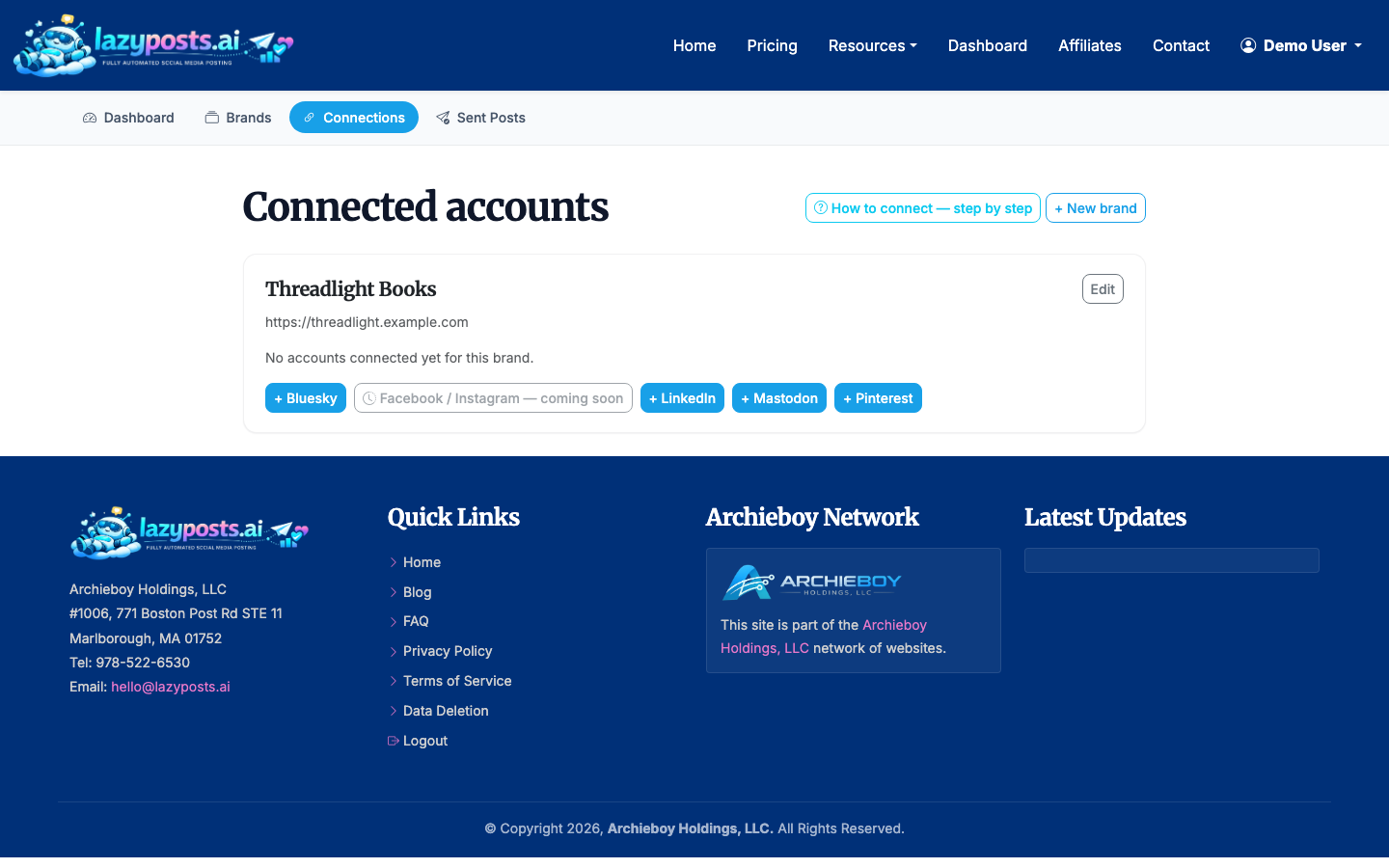 Connect Instagram and other social networks from the Connections page.