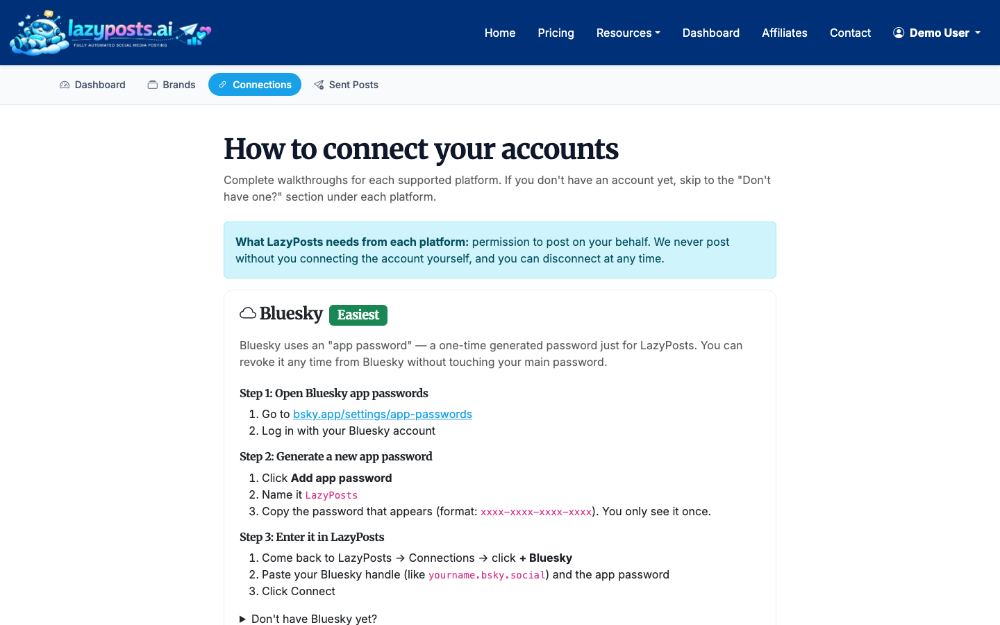 Use the setup guide to understand Facebook permissions.